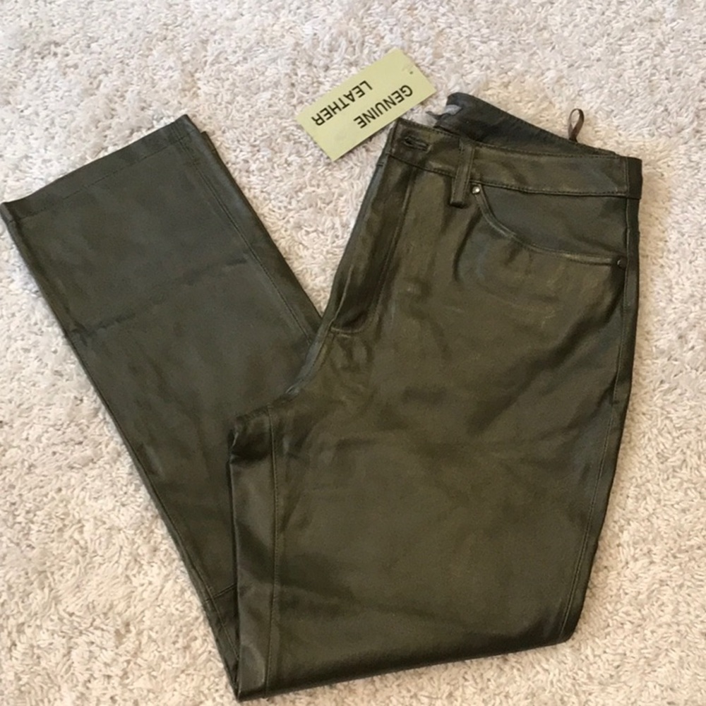 Women’s Jessica London Genuine Leather Olive Green Size 14 Pants
